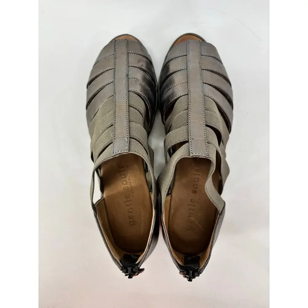 Gentle Souls Womens Size 7.5 Lana Metallic Sandals Wedge Elastic